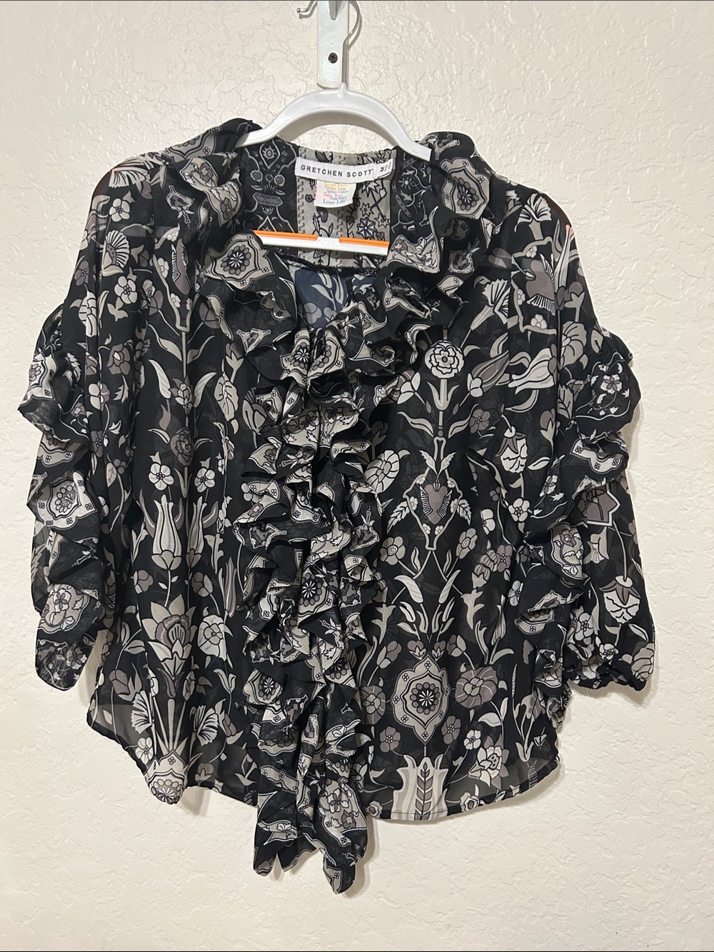 🧸Gretchen Scott rufflestiltskin topkapi black size M EUC - Picture 3 of 12